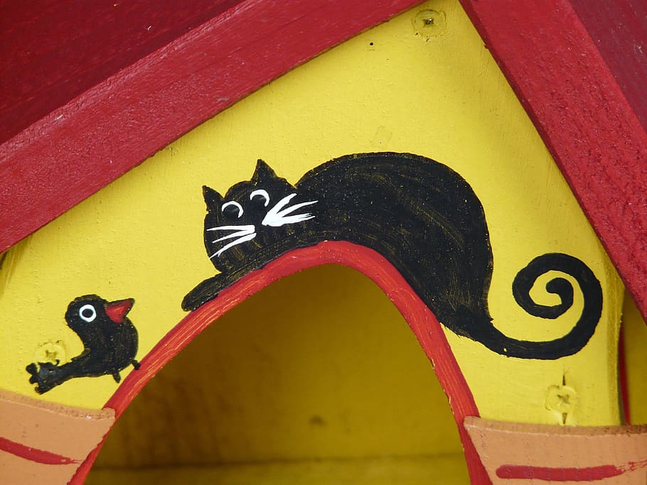 Aviary, Home, Bird, Feed, Roof, red, yellow, wood, painted HD wallpaper