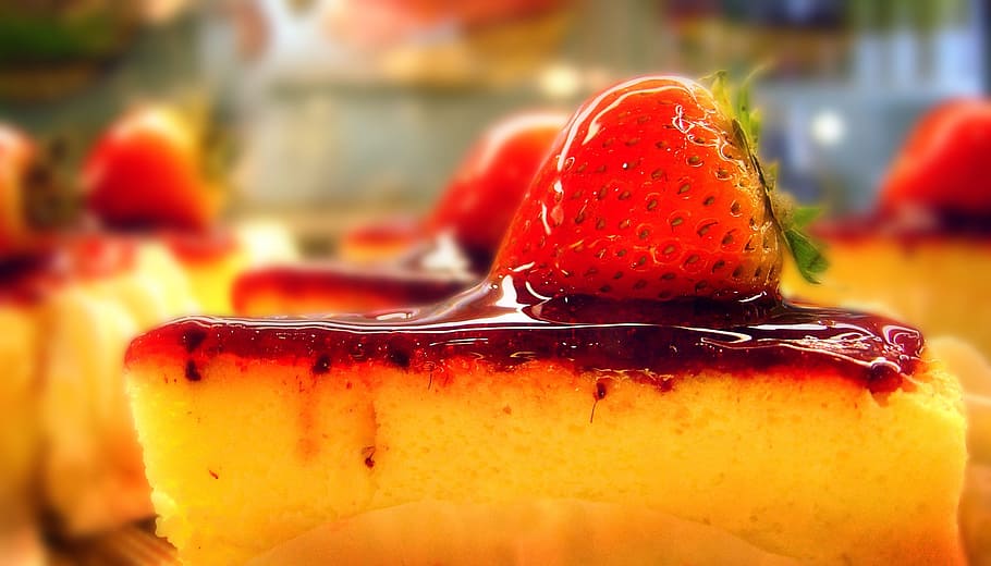 cake with strawberry topping, dessert, chessecake, food and drink HD wallpaper