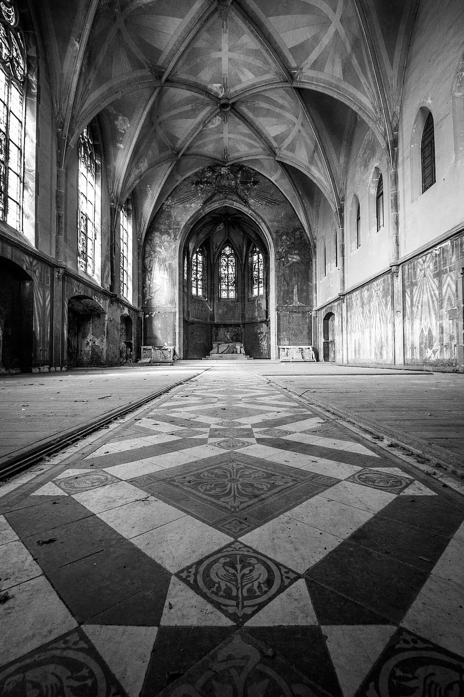 grayscale concrete cathedral, church, chapel, inside, architecture HD wallpaper