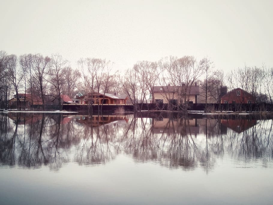 water, river, reflection, bridge, dawn, nature, landscape, lake HD wallpaper