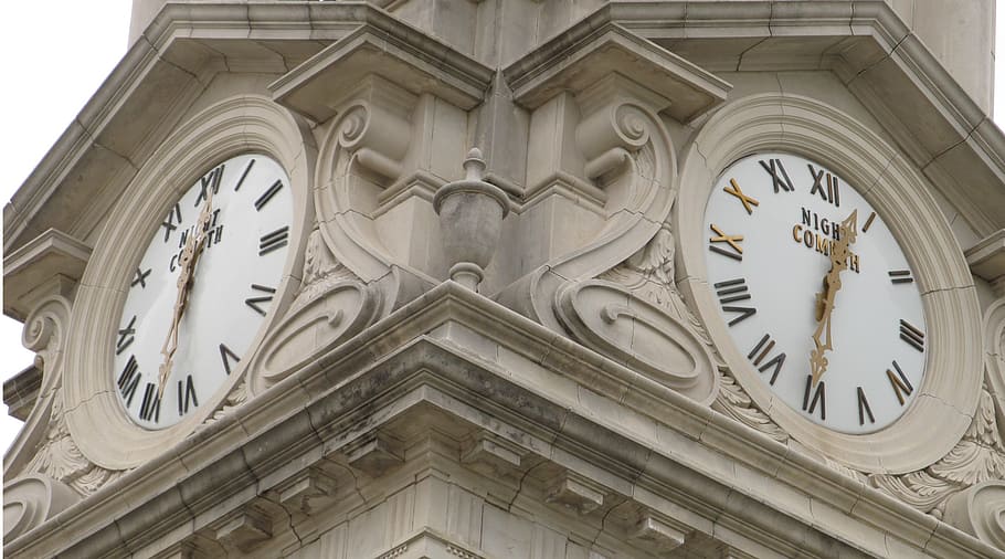 two clocks, night cometh, architecture, time, time keeping HD wallpaper