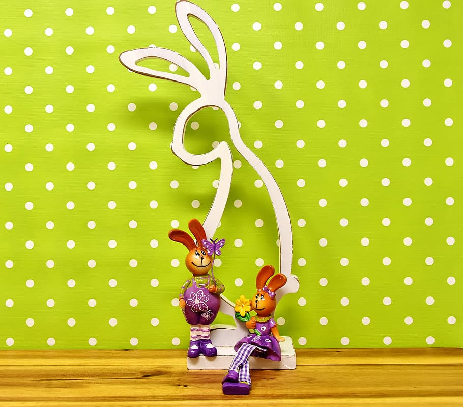 brown and purple rabbit figurines decor, easter, easter bunny HD wallpaper
