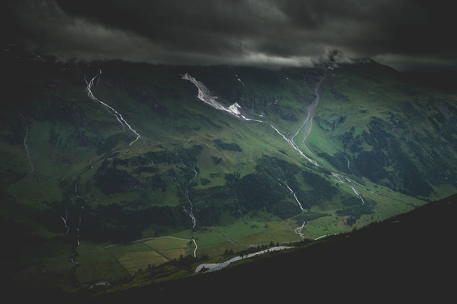 green mountain under dark cloudy sky, green mountain photo-shoot during daytime HD wallpaper
