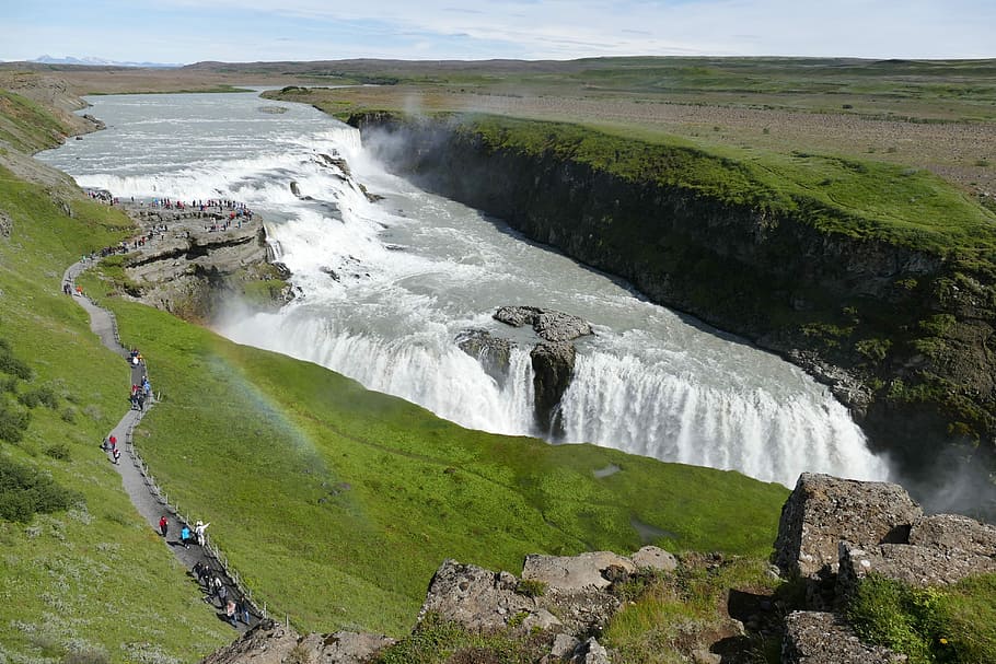 Iceland, Gullfoss, Waterfall, Landscape, river, nature, enormous, HD wallpaper
