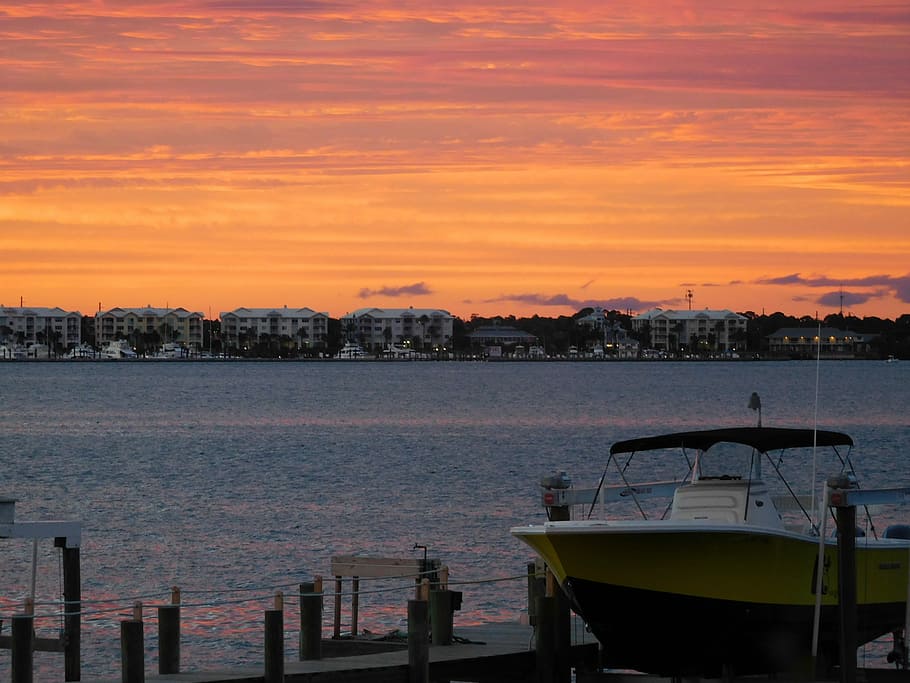 Sunset, Boat, Evening, Port, Travel, florida, nautical vessel HD wallpaper