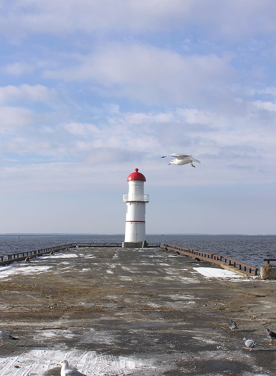 sky, clouds, lighthouse, clouds sky, nature, weather, blue sky clouds HD wallpaper