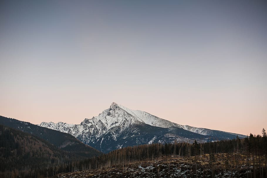 cold, dawn, daylight, hills, ice, landscape, mountain peaks HD wallpaper