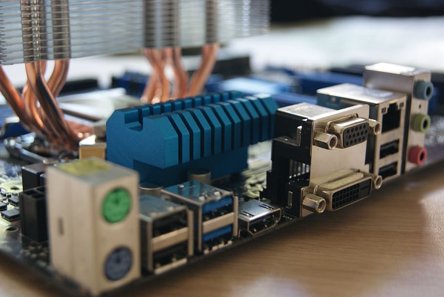 selective focus photography of blue and gray motherboard, computer HD wallpaper