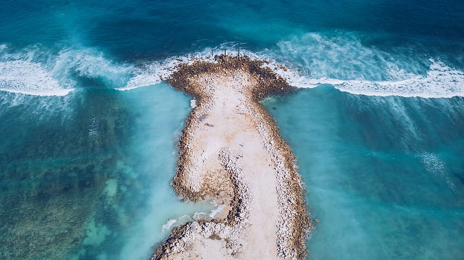 topview of beach shore surrounded of body of water, body of water during day time HD wallpaper