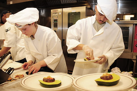 woman wearing chef hat and coat, chefs, competition, cooking HD wallpaper