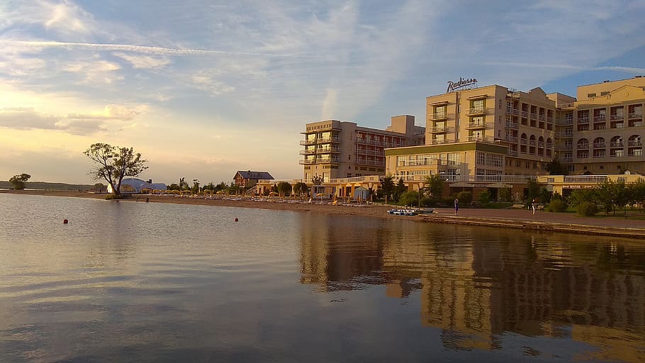 building, river, sky, ski, building exterior, architecture HD wallpaper