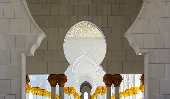 architectural photography of white building interior, sheikh zayed mosque HD wallpaper