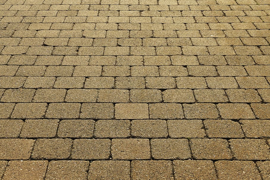 brown concrete bricks, patch, flooring, paving stones, concrete blocks, HD wallpaper
