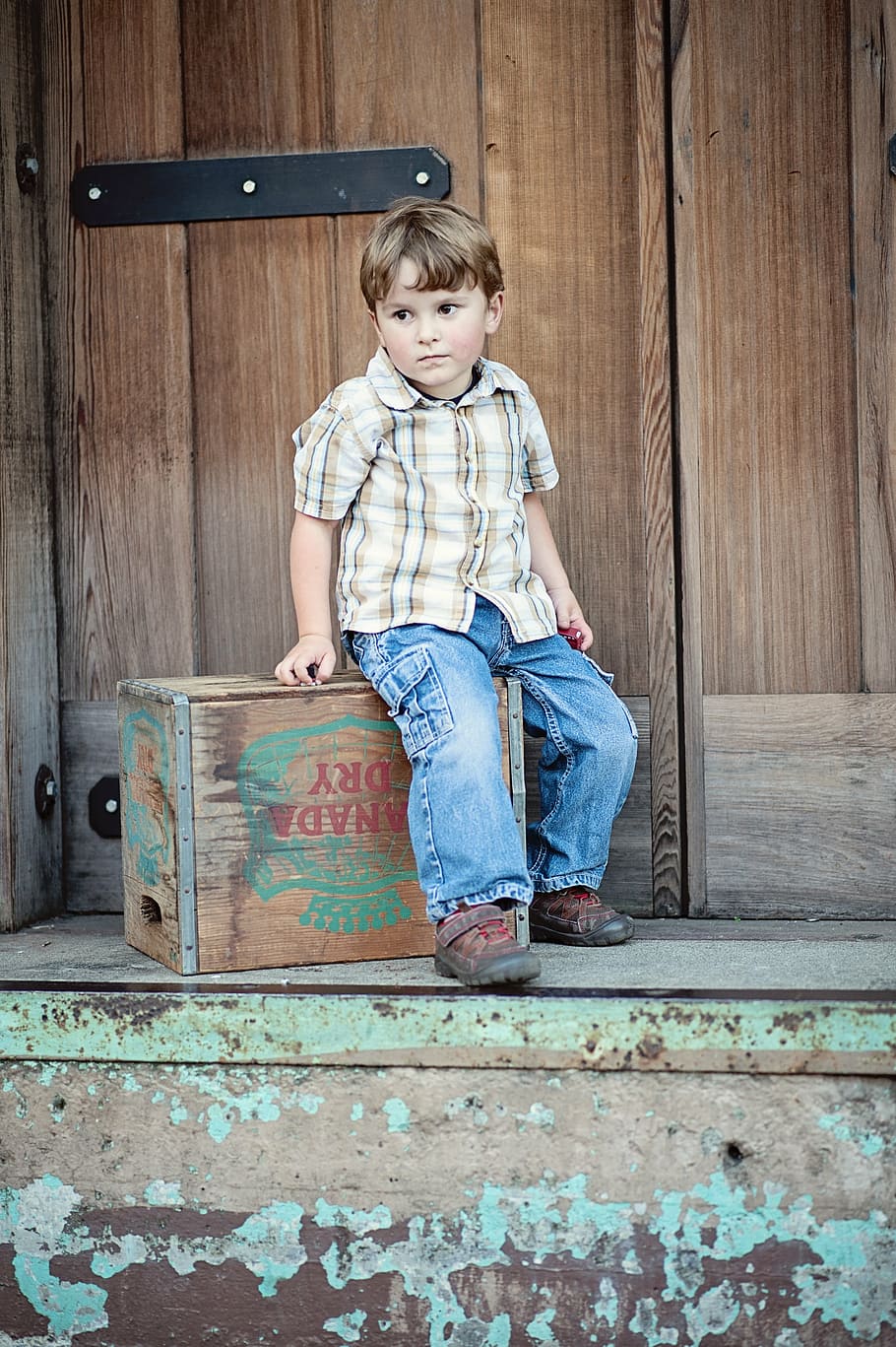 boy, sitting, jeans, kid, childhood, offspring, boys, full length HD wallpaper