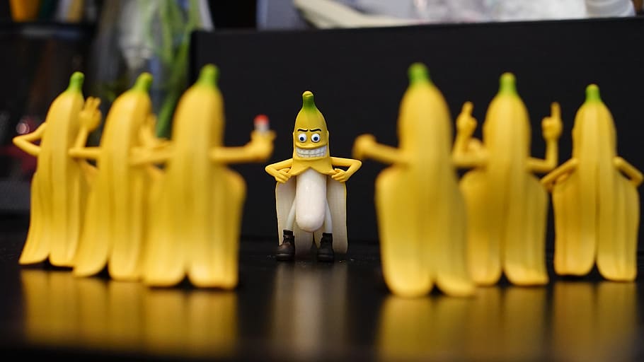 banana figures, funny, toys, humor, gifts, human representation