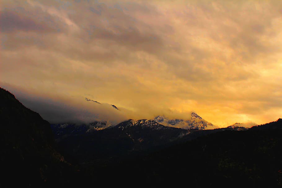 clouds, mountains, nature, sunset, mountain Peak, landscape HD wallpaper
