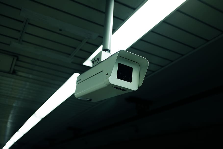 white security camera, white surveillance camera on ceiling, close up HD wallpaper