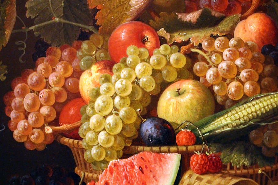 fruits arrangement, the framework, painting, oil on canvas, wallpaper, HD wallpaper