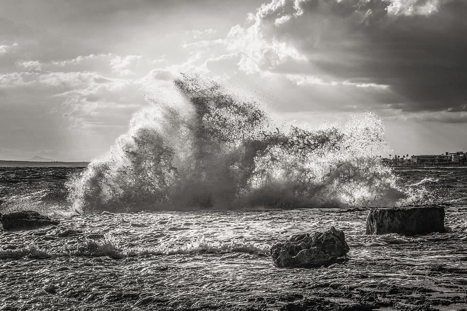 storm, wave, crushing, water, sea, rocky, splash, spectacular HD wallpaper