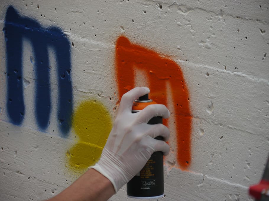 graffiti, box, s, spray can, human hand, human body part, wall - building feature HD wallpaper
