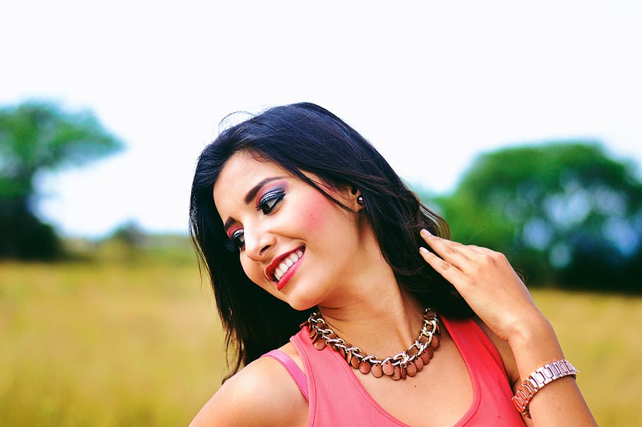 woman in red tank top at daytime, model woman, portrait woman