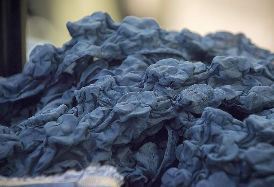 Fabric, Textile, Scarf, blue, grey, fashion, close-up, stack HD wallpaper