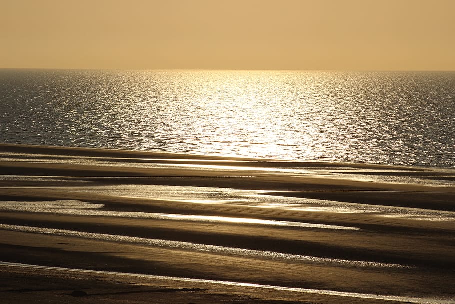 Sea, Beach, North Sea, Marin, the north sea, side, sunset, evening, HD wallpaper