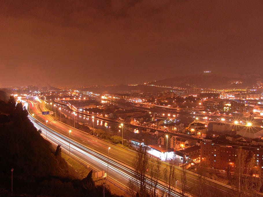 bilbao, night, light, lighting, city, atmosphere, dark, illuminated HD wallpaper