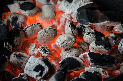 photo of gray and black charcoal, bbq, barbecue, flame, grill HD wallpaper
