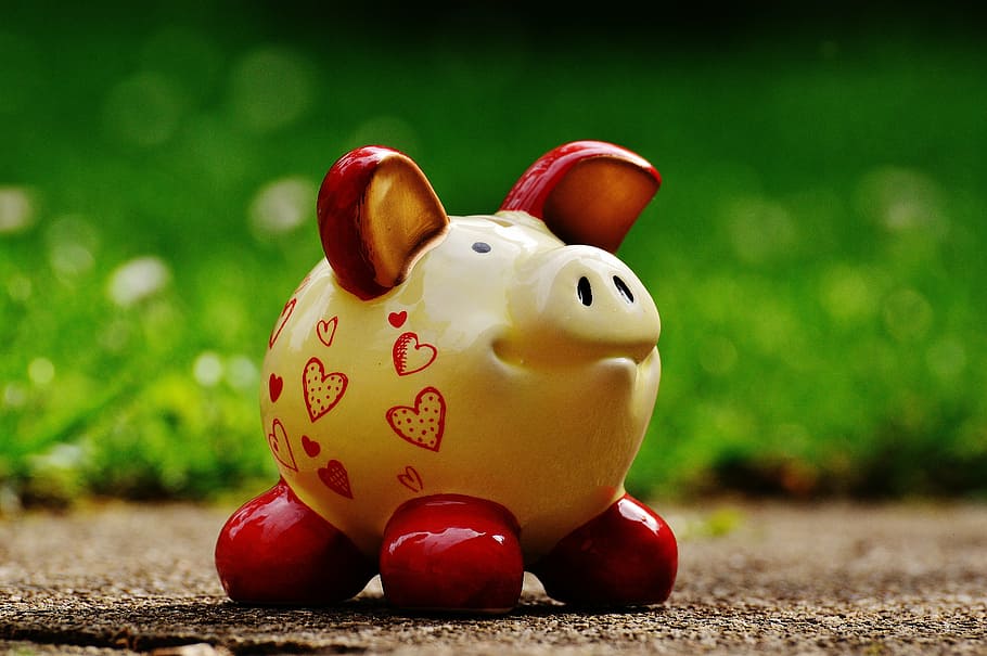 selective focus photography of brown and red piggy bank, heart, HD wallpaper