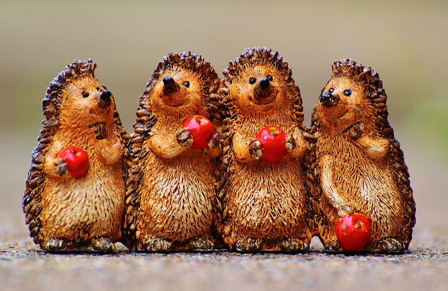 hedgehog, figures, funny, cute, sweet, pair, apple, decoration HD wallpaper