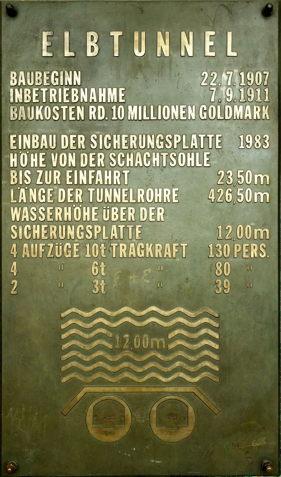 old elbe tunnel, hamburg, technical specifications, commemorative plate, HD wallpaper