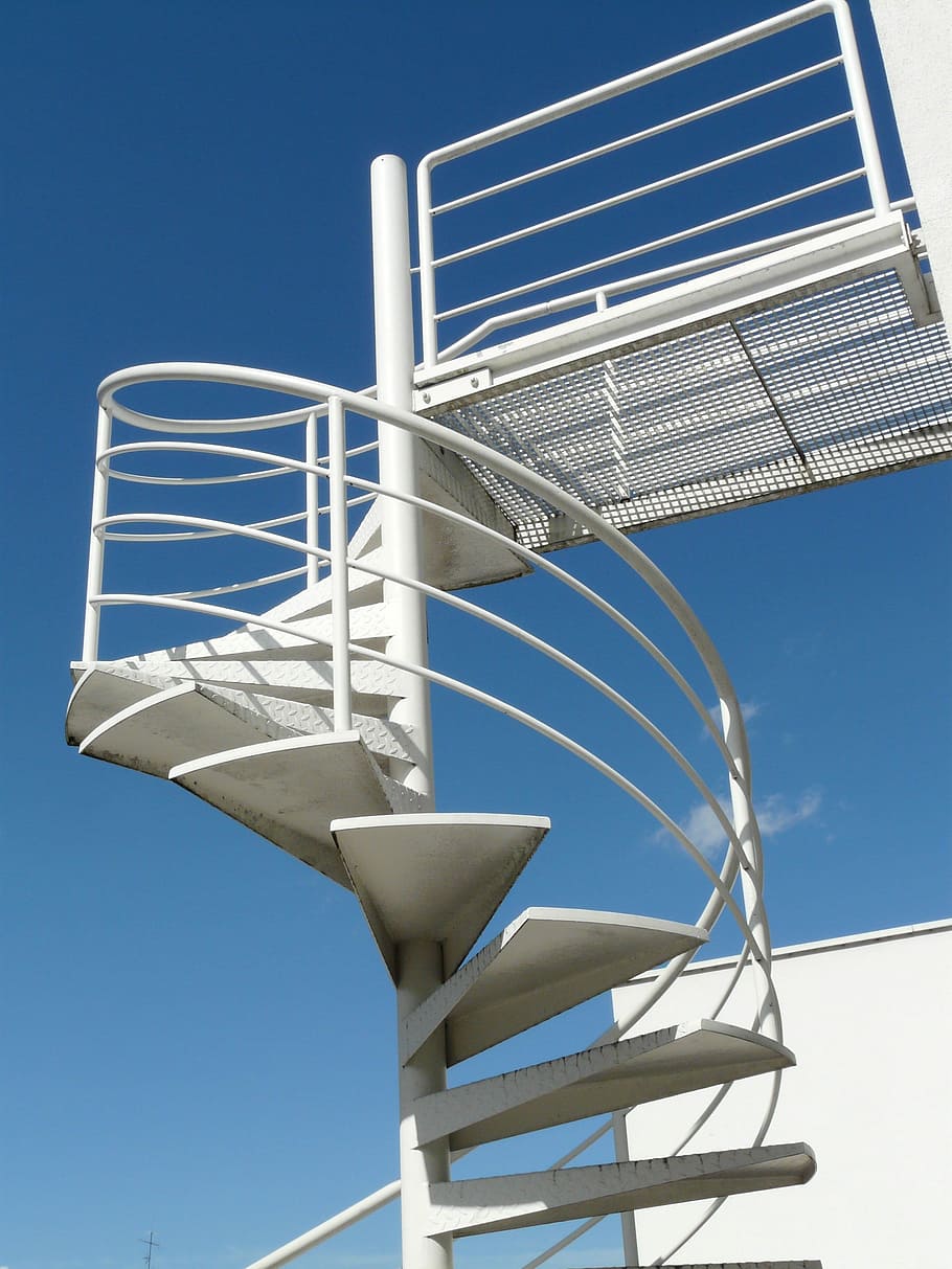 Stairs, Rise, Railing, Sky, gradually, white, blue, architecture HD wallpaper
