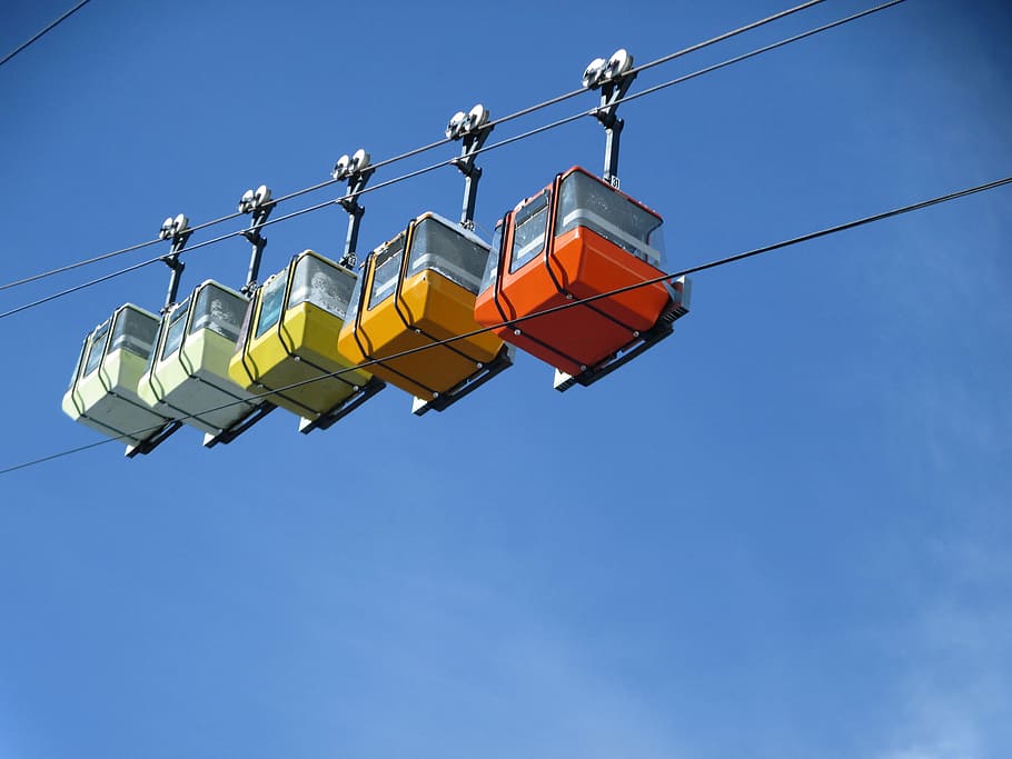 Lift, Cable Car, hanging, sky, blue, ski Lift, outdoors, overhead Cable Car HD wallpaper
