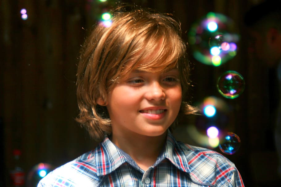 boy, bubbles, play, portrait, headshot, one person, childhood HD wallpaper
