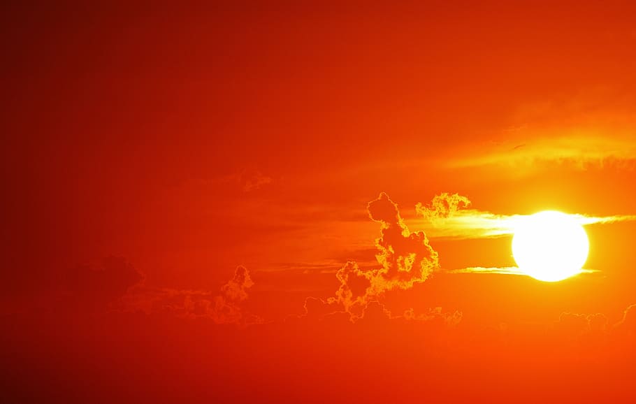 high-angle photography of sun and clouds, sunset, evening sky HD wallpaper