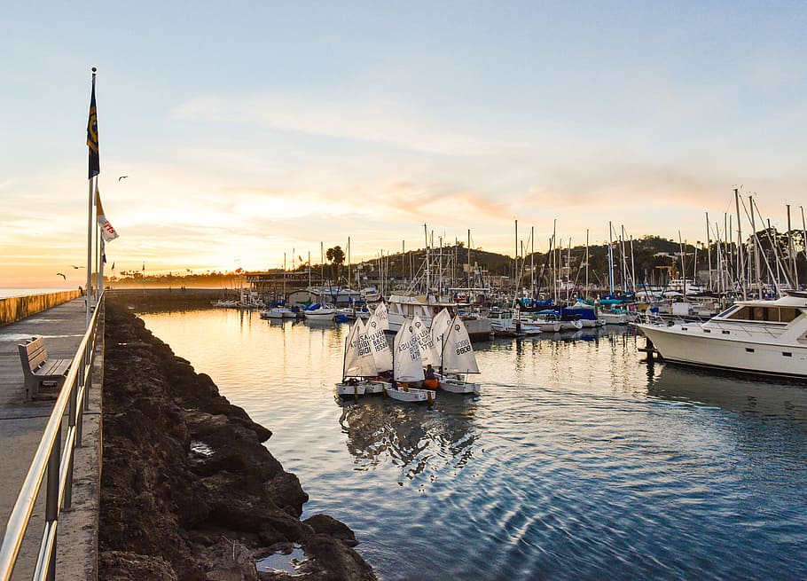 jetty, sunset, port, harbor, harbour, racing, sail boats, sailing HD wallpaper
