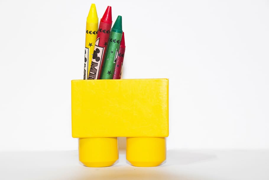 four assorted-color crayons, red, green, blocks, baby, toy HD wallpaper
