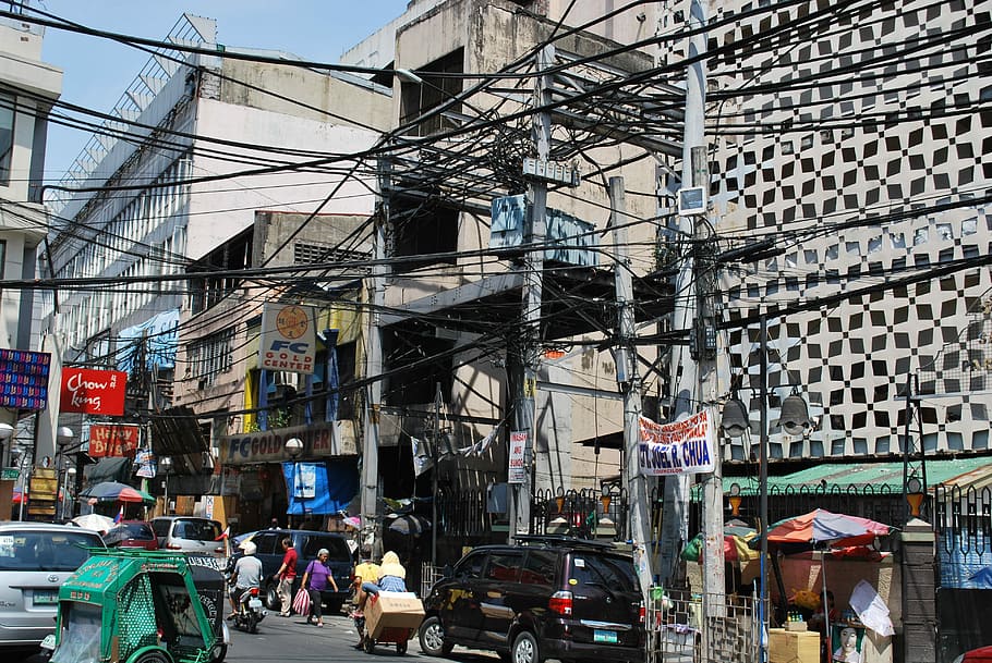 Manila, Salad, Power Cable, cable salad, power supply, building exterior