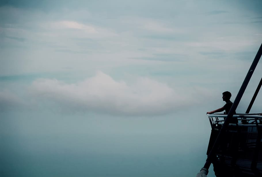 man standing on porch, silhouette of person on ship, LOOK, sky HD wallpaper