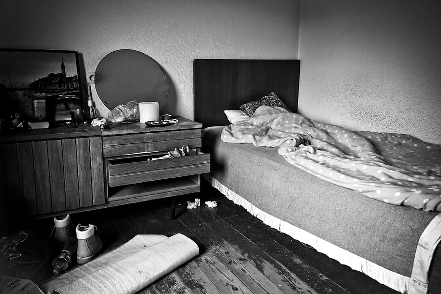 grayscale photography of messy room, Lost, Building, Old, Lapsed HD wallpaper
