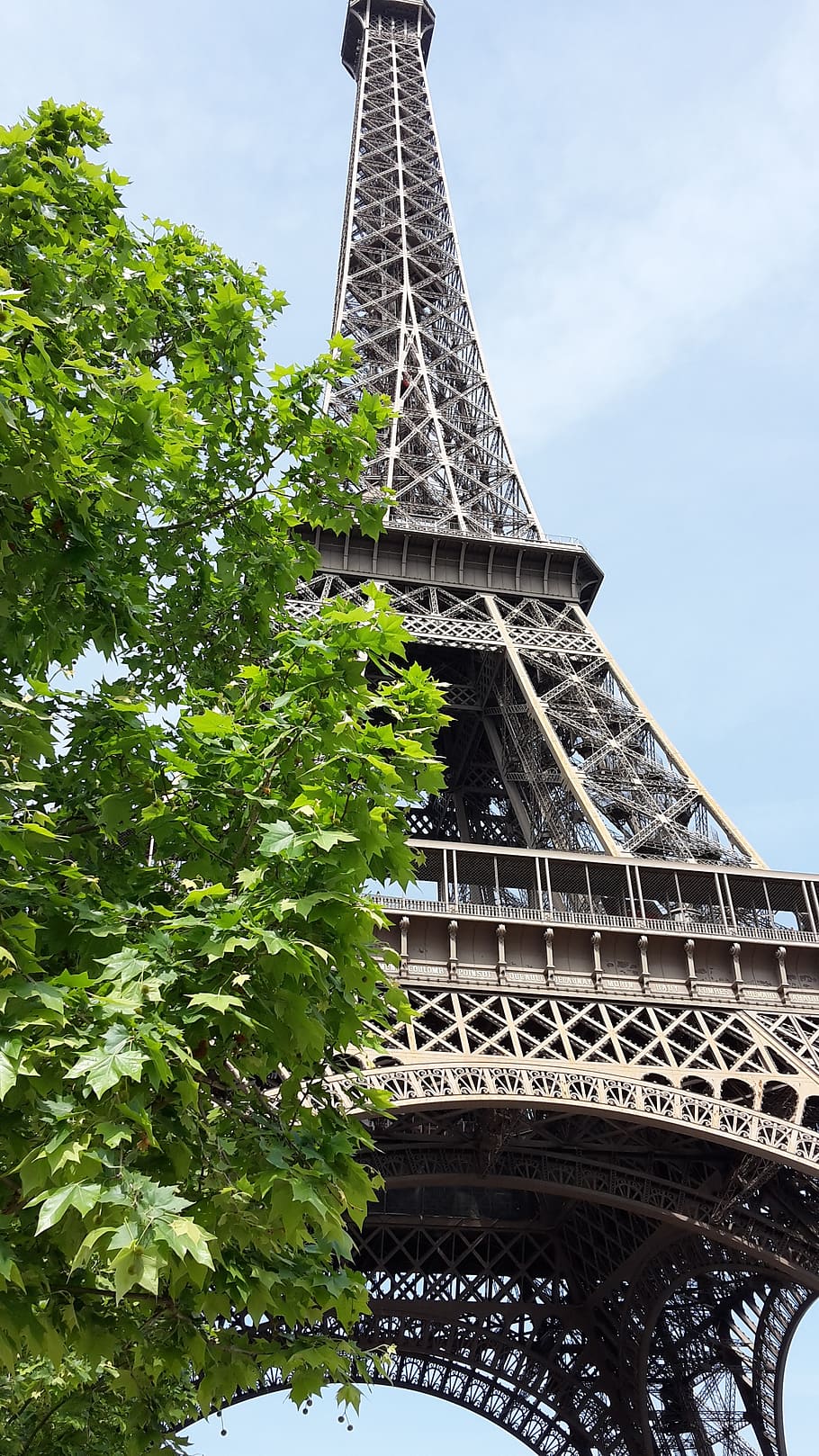 eiffel tower, paris, tree, air, architecture, built structure HD wallpaper