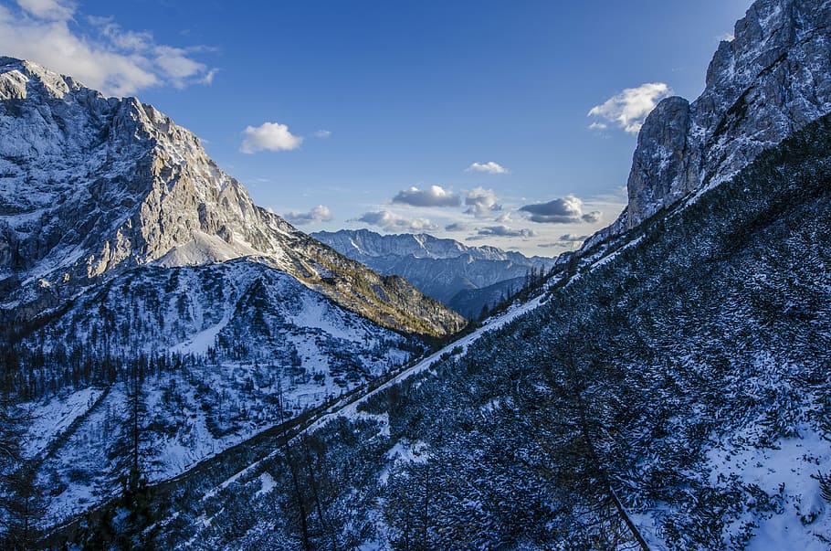 icy mountain photography, mountains covered with snows, winter HD wallpaper