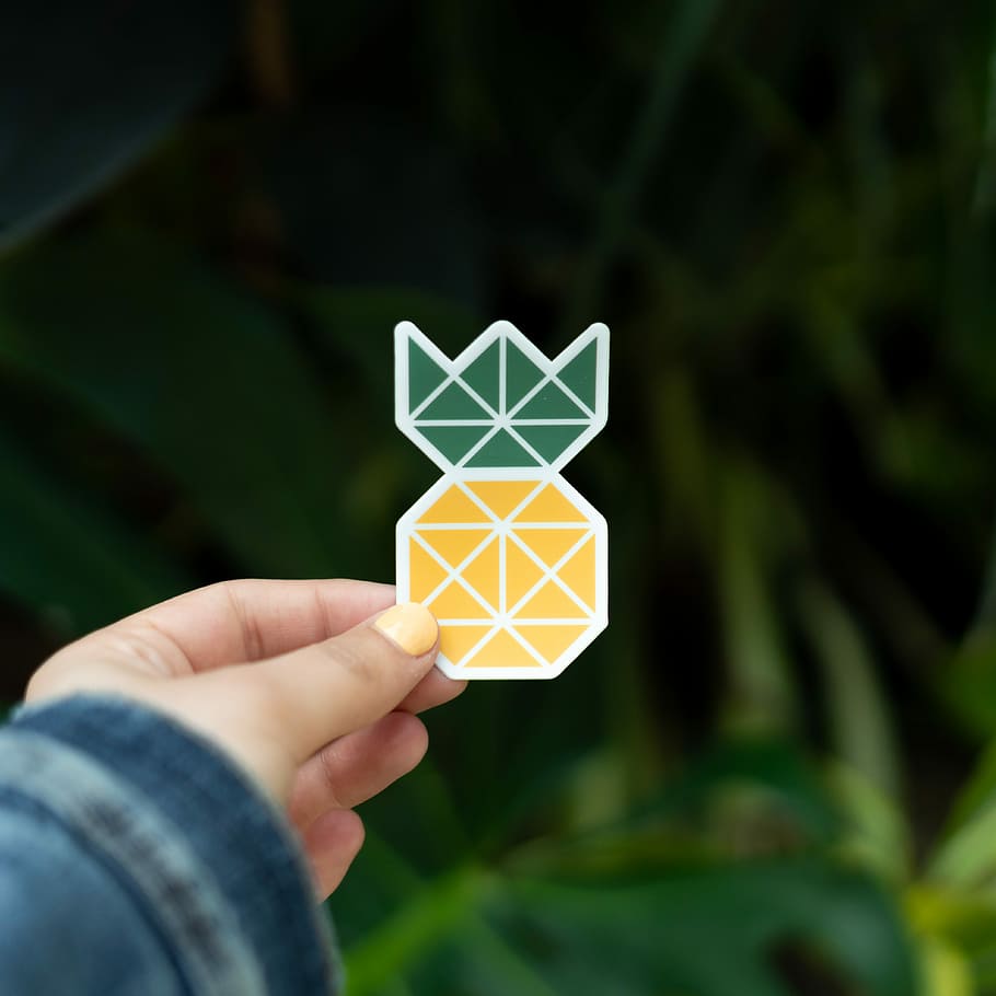 person holding yellow and green pineapple artwork selective photo calligraphy, person holding pineapple sticker HD wallpaper