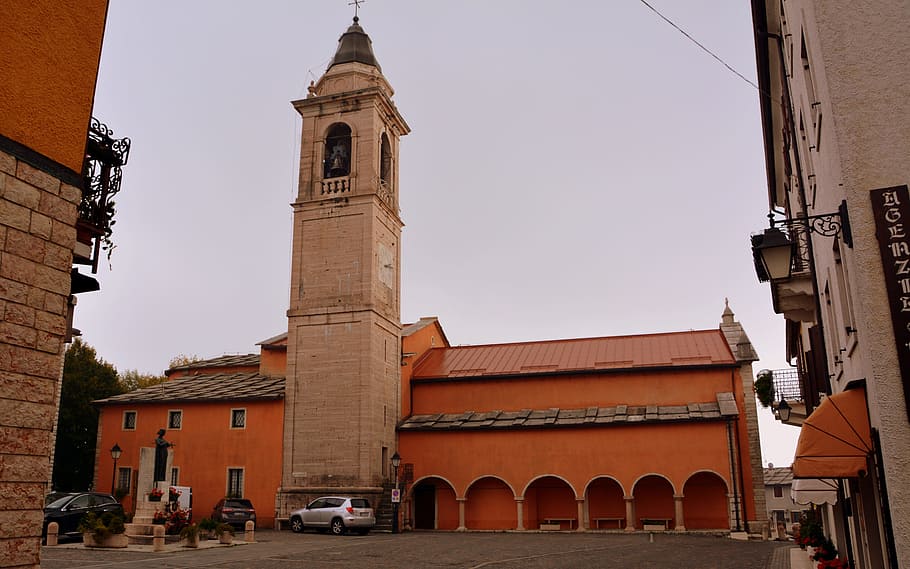 erbezzo, church, campanile, archi, piazza, lessinia, italy, HD wallpaper