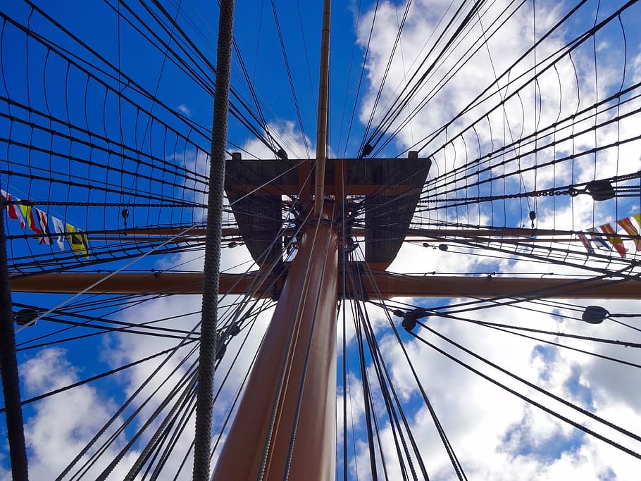 mast, cordage, sailing ship, rep, sailboat, sky, nautical vessel HD wallpaper