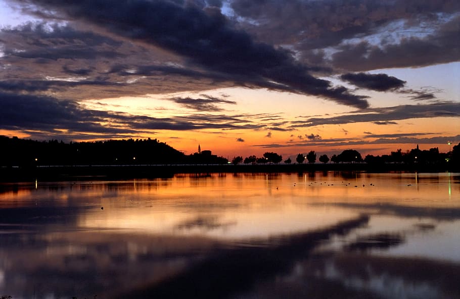 sunset, water, cloud, reflection, piran, slovenia, cloud - sky HD wallpaper