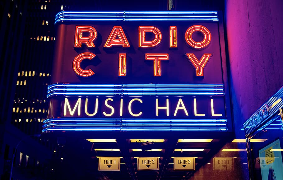 Radio City Hall neon lights, Radio City Music Hall neon signage, HD wallpaper