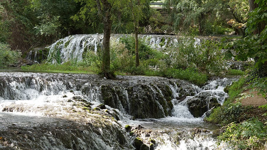 water, waterfall, river, landscape, nature, river stone monastery HD wallpaper