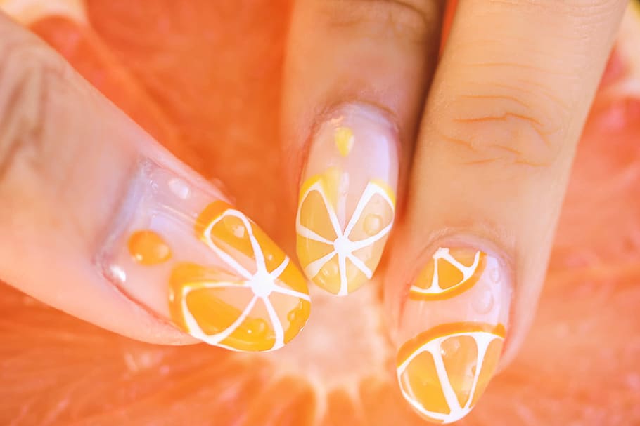 three person fingers, human Hand, orange Color, close-up, citrus Fruit HD wallpaper